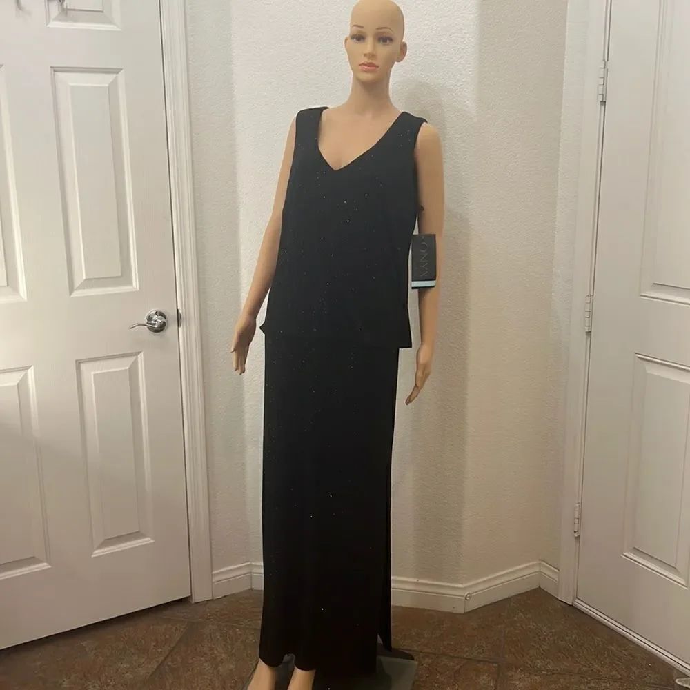 Onyx Nite By Wendy Chaitin Black Sparkle Evening Cocktail Club Dress Size 14